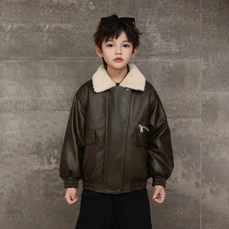 Kids Outdoor Jacket - Ветровка для мальчиков, зима-осень, модная кожаная