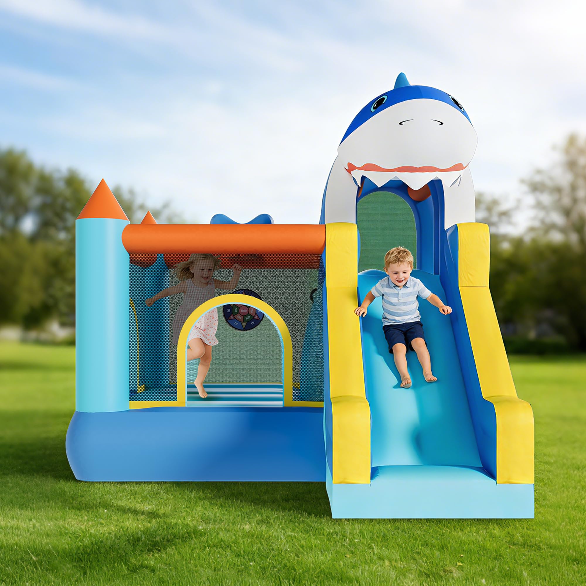 Kids Outdoor House Accessories - Надувной батут с горкой и вентилятором,