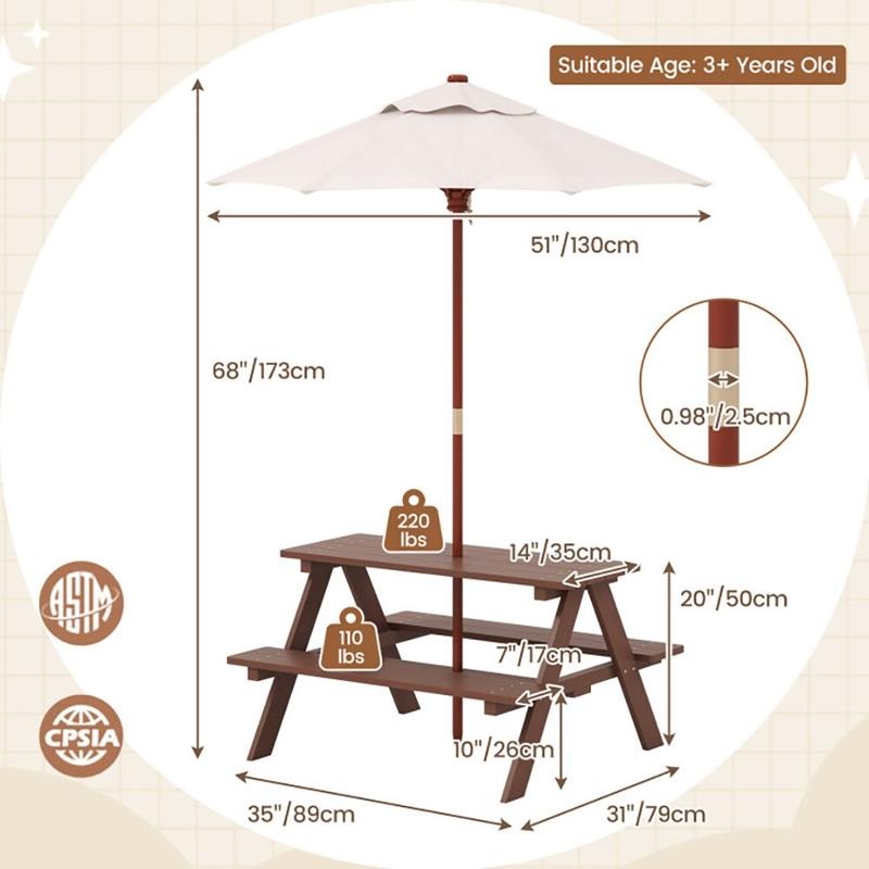 Уличный набор для пикника: сто – обзор и цена Kids Outdoor Umbrella For Table