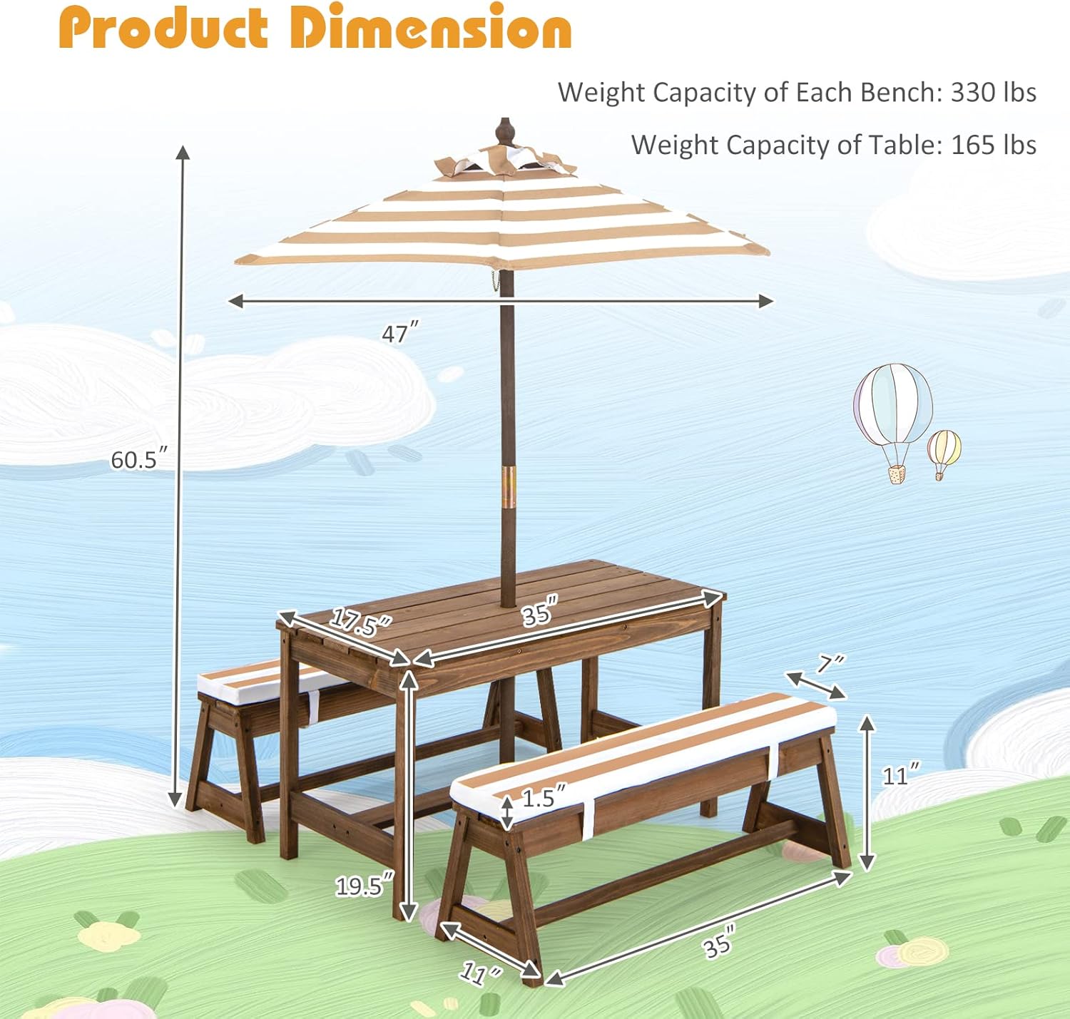 Деревянный детский столик для  – обзор и цена Kids Outdoor Umbrella For Table